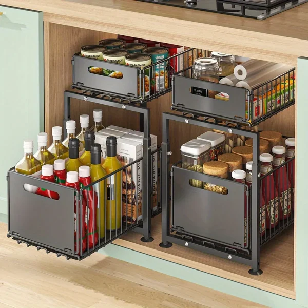 2 Tier Slide Out Cabinet Organizer Under Sink Storage