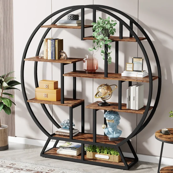 Industrial Round Bookshelves, 63-Inch