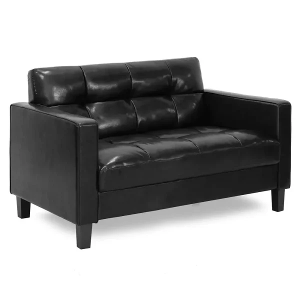 Black Faux Leather Loveseat Sofa Couch