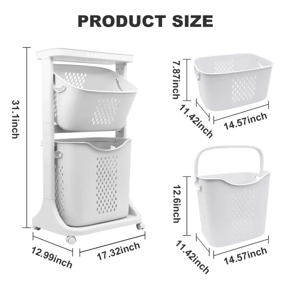 4 Tier Rolling Laundry Basket with Removable Hamper