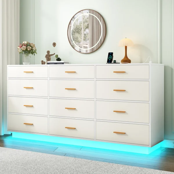 12 Drawer Dresser 63'' with Power Outlets